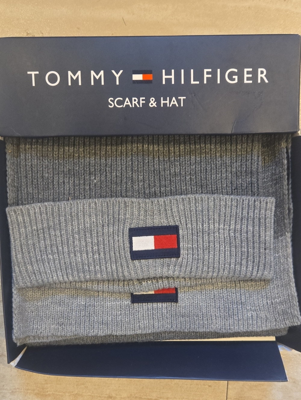 Tommy Hilfiger Gray Knit Scarf & Hat Set
